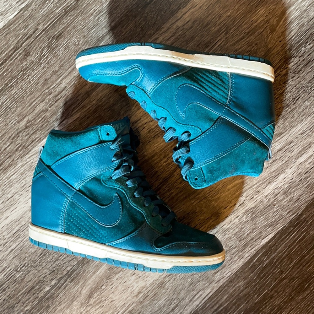 Teal Nike wedge suede sneakers